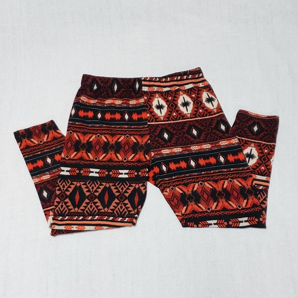 Cropped Faded Glory Fleece Geometric Pattern Elastic Waist Leggings Sz 1X (16W)